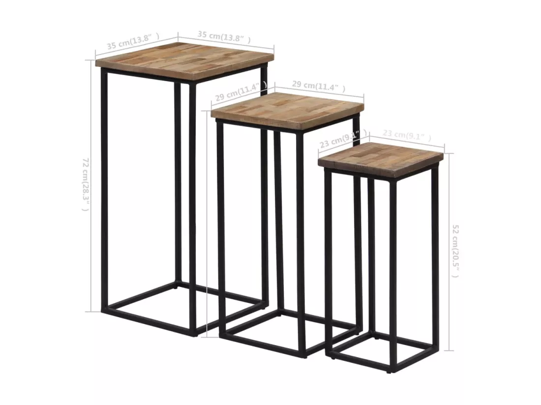 Ensemble de tables pour plante 3 pièces Teck recyclé