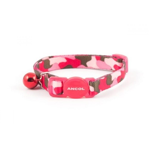 Coleira Ancol com estampa camuflada rosa e marrom para gatos
