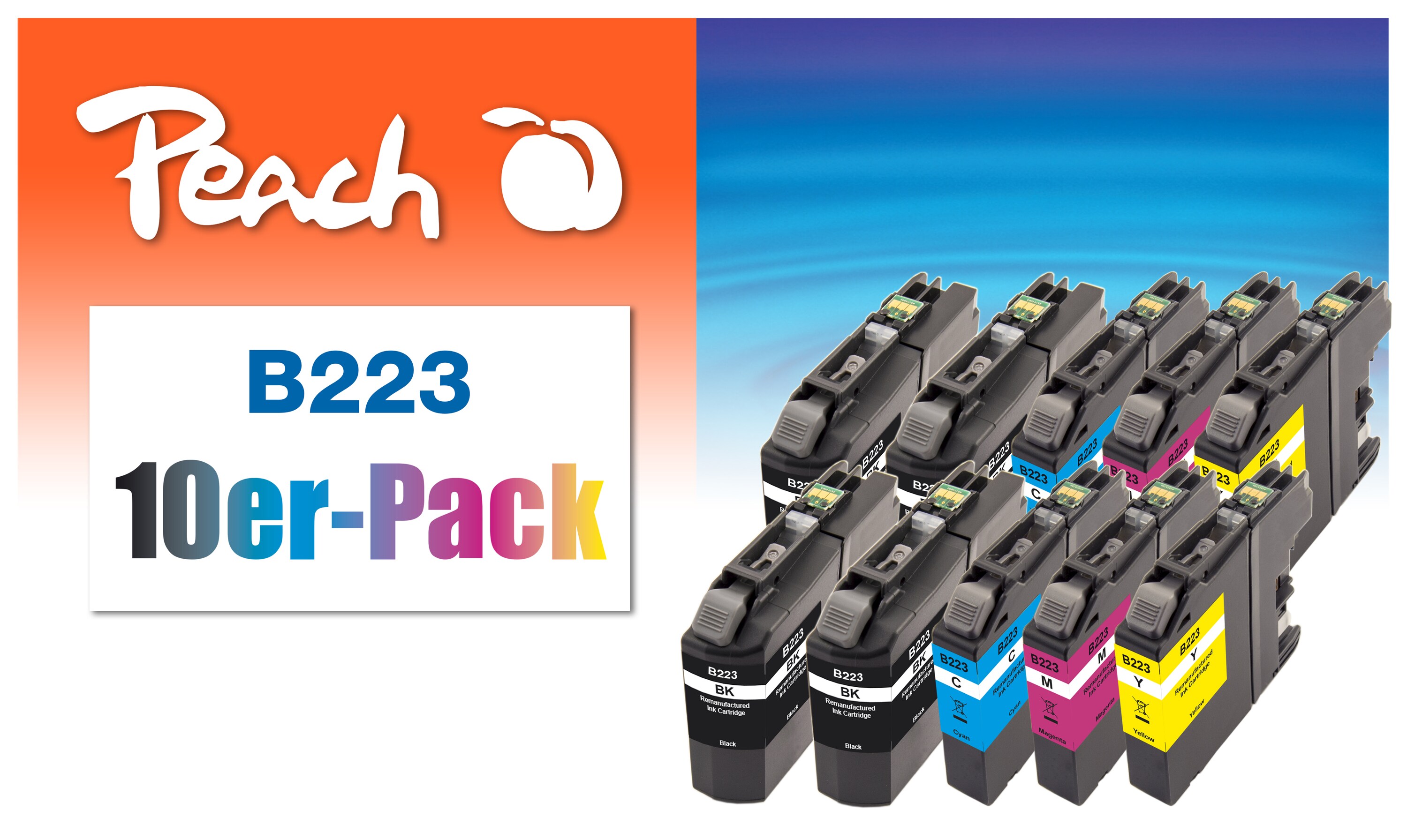 Peach B223 VALBP 10 Druckerpatronen XL (4*bk, 2*c/2*m/2*y) ersetzt Brother LC-223VALBP für z.B. Brother DCPJ 562 DW, Brother DCPJ 4120 DW (wiederaufbereitet)