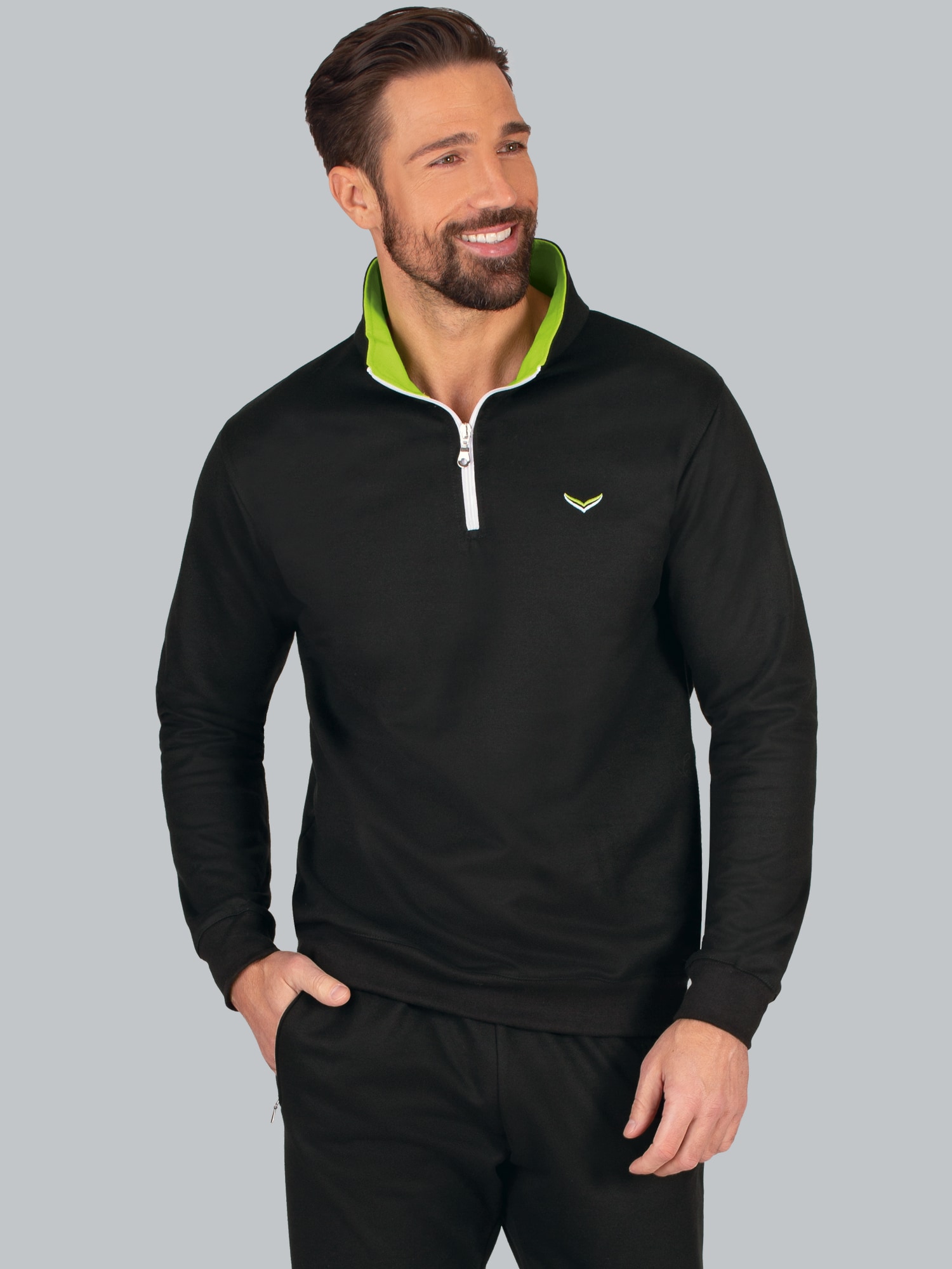 Sweatshirt mit Kragen und Reißverschluss Schwarz