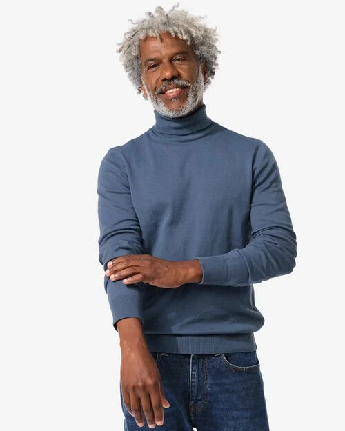 pull col roulé homme en maille bleu