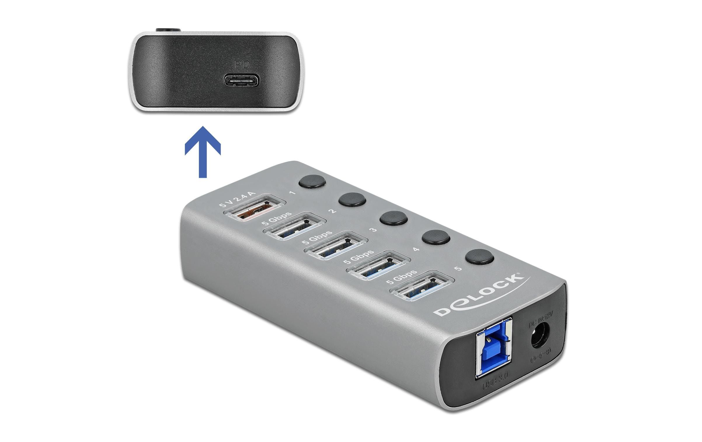 USB-Hub 63263 USB 3.0 - 4x USB-A / 2x LadeanschlussUSB-Hub mit einzeln aktivierbaren Anschlüssen