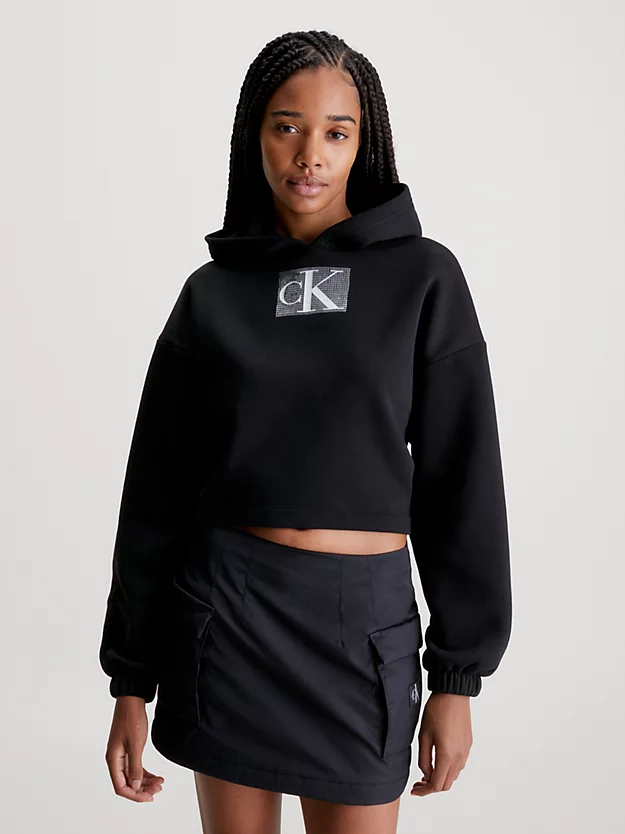 Moletom cropped com logo de lantejoulas