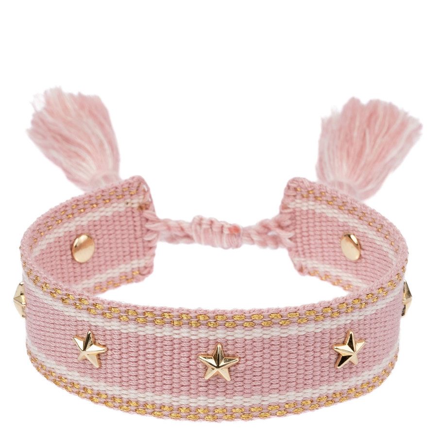DARK Woven Friendship Bracelet With Star Studs Light Rose With Gold