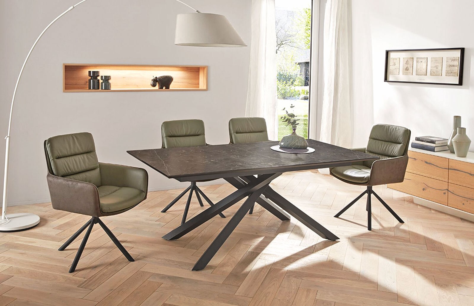 Tisch Silas Marmor-Optik anthrazit/Gestell schwarz 180x76x90 cm