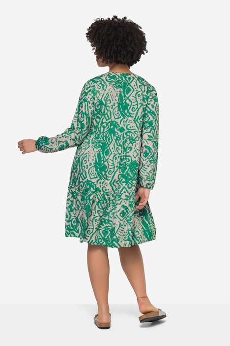 Kleid, Alloverdruck, Tunika-Ausschnitt, Langarm