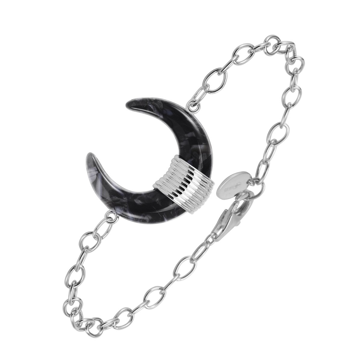 Bracelet En Argent Forme Corne Et Acétate Noire