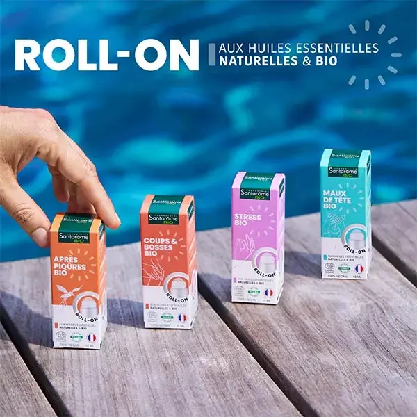 Roll-on orgânico Santarome para hematomas e contusões com óleos essenciais, 10 ml