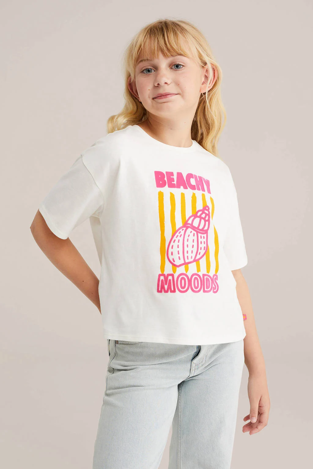WE Fashion T-shirt wit/roze/geel