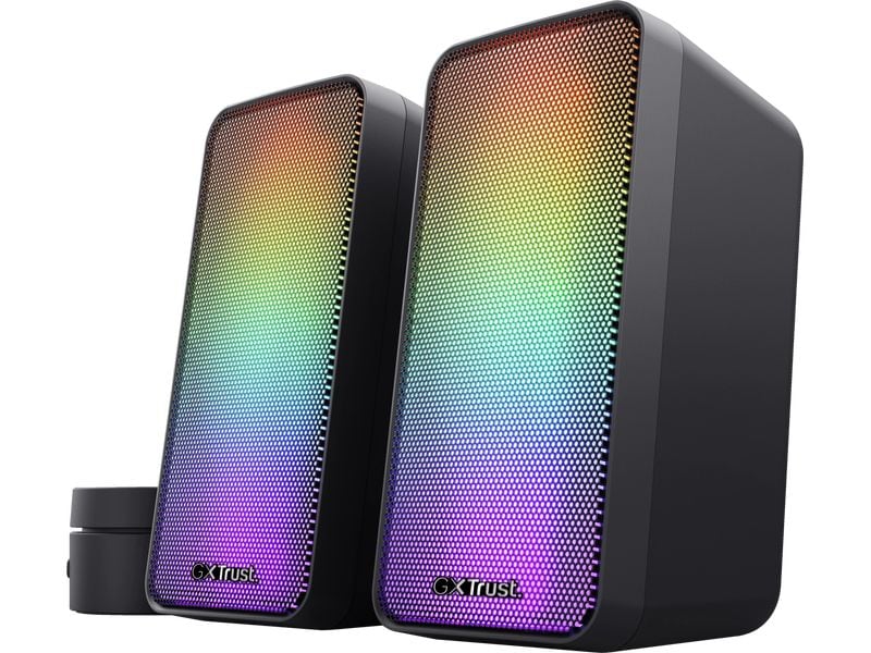 Trust PC-Lautsprecher GXT 611 Wezz «Sehen» Sie den Sound mit diesem eleganten Lautsprecherset mit pulsierender RGB-Beleuchtung und klarem Sound
