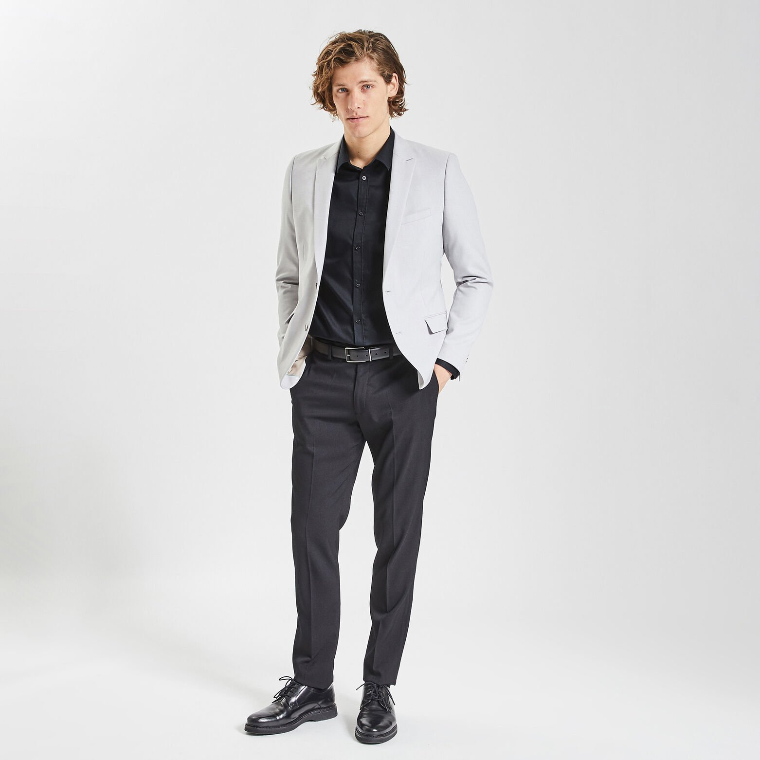 Chemise slim unie stay white/black coton Noir