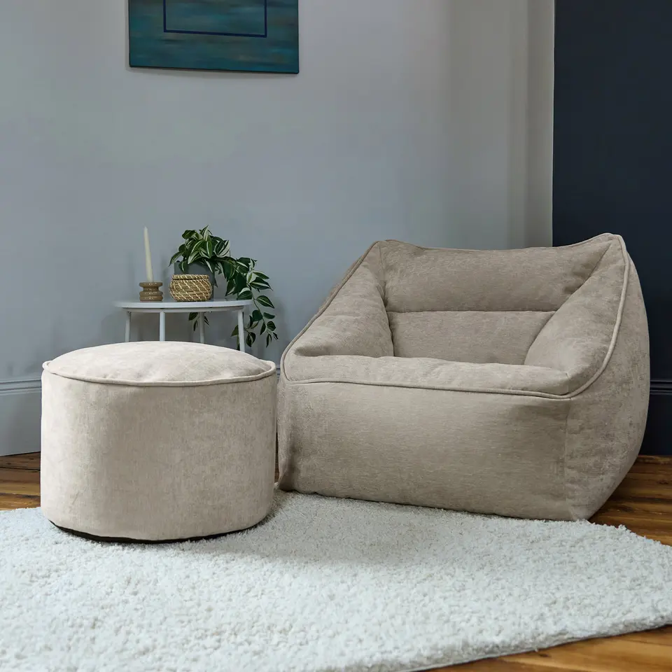 icon Zitzak en XL Poef Natalia - Chenille Zitzak Fauteuil - Beige