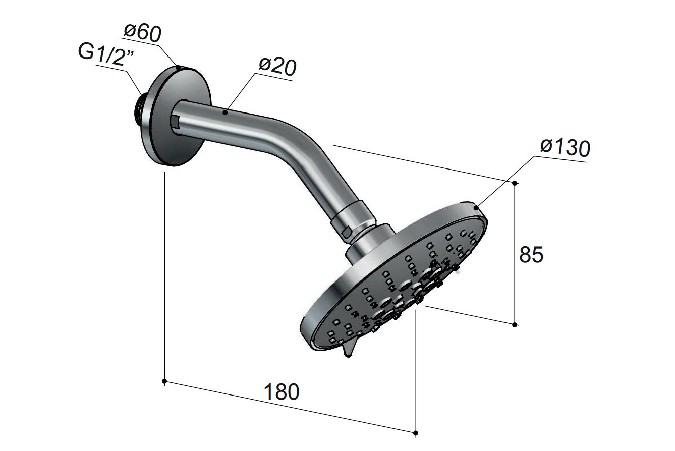 Hotbath Mate M169 3 standen hoofddouche 13cm met wandarm  nikkel