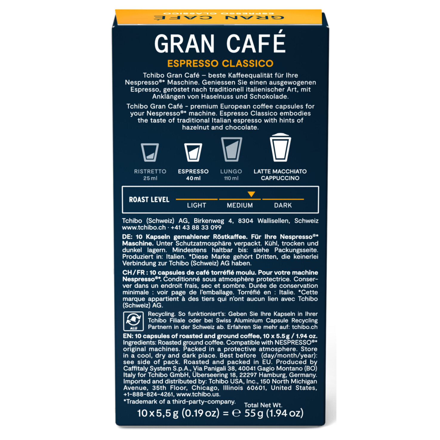 Tchibo Gran Café Espresso Classico 10 Kapseln - Nespresso kompatibel
