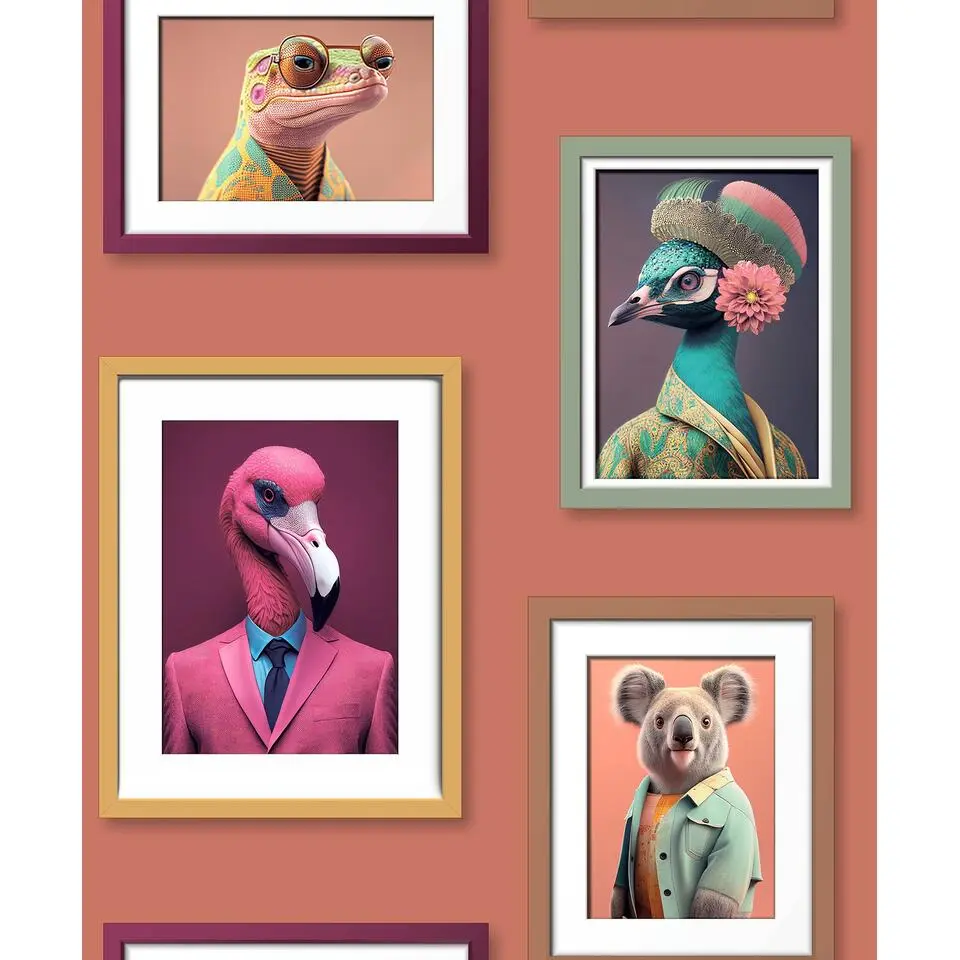 Dutch Wallcoverings Vliesbehang Artifice lijstjes met dieren - terra - 10mx53cm