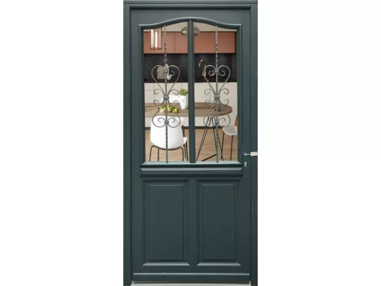 Porte D'Entrée Bois Vitrée, Sabrina , Gris Ral7016, H,215Xl,90 P,Gauche Cote Tableau