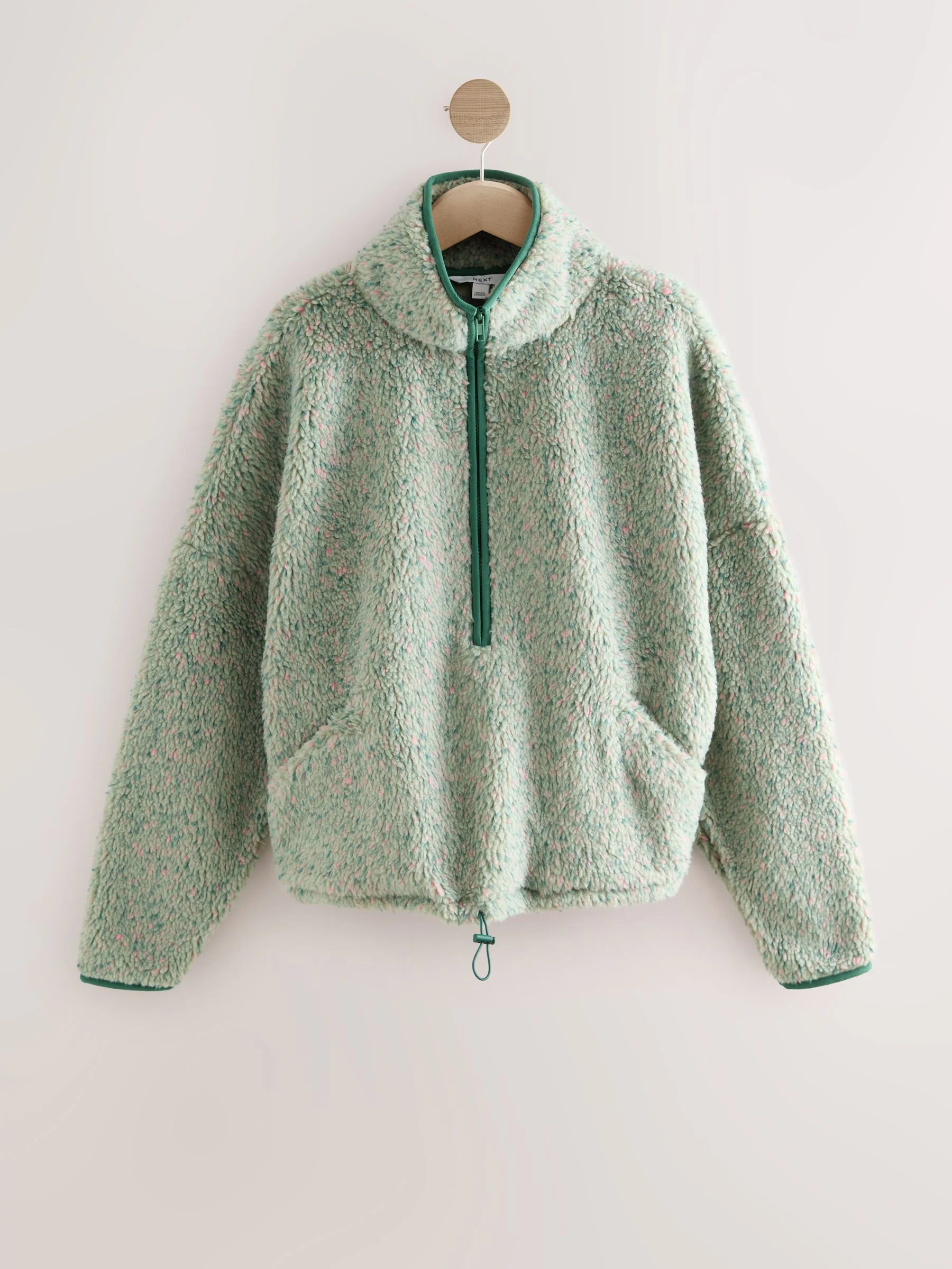 Blauwgroen - Teddy borg fleece sweatshirt met kwart rits