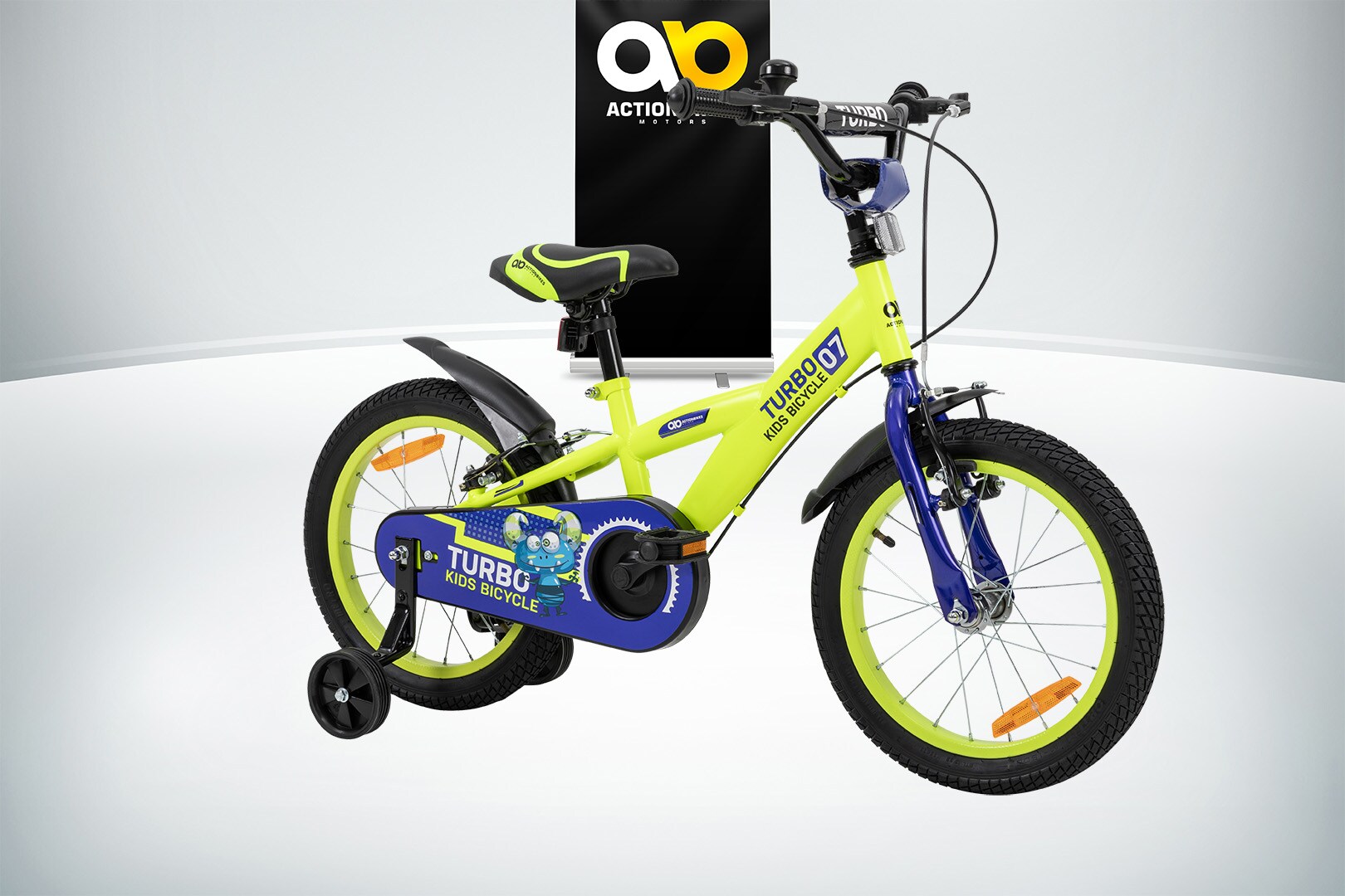 Actionbikes Kinderfahrrad Turbo 16 Zoll, Stützräder, V-Brake-Bremsen, Lenker-/Kettenschutz, Klingel