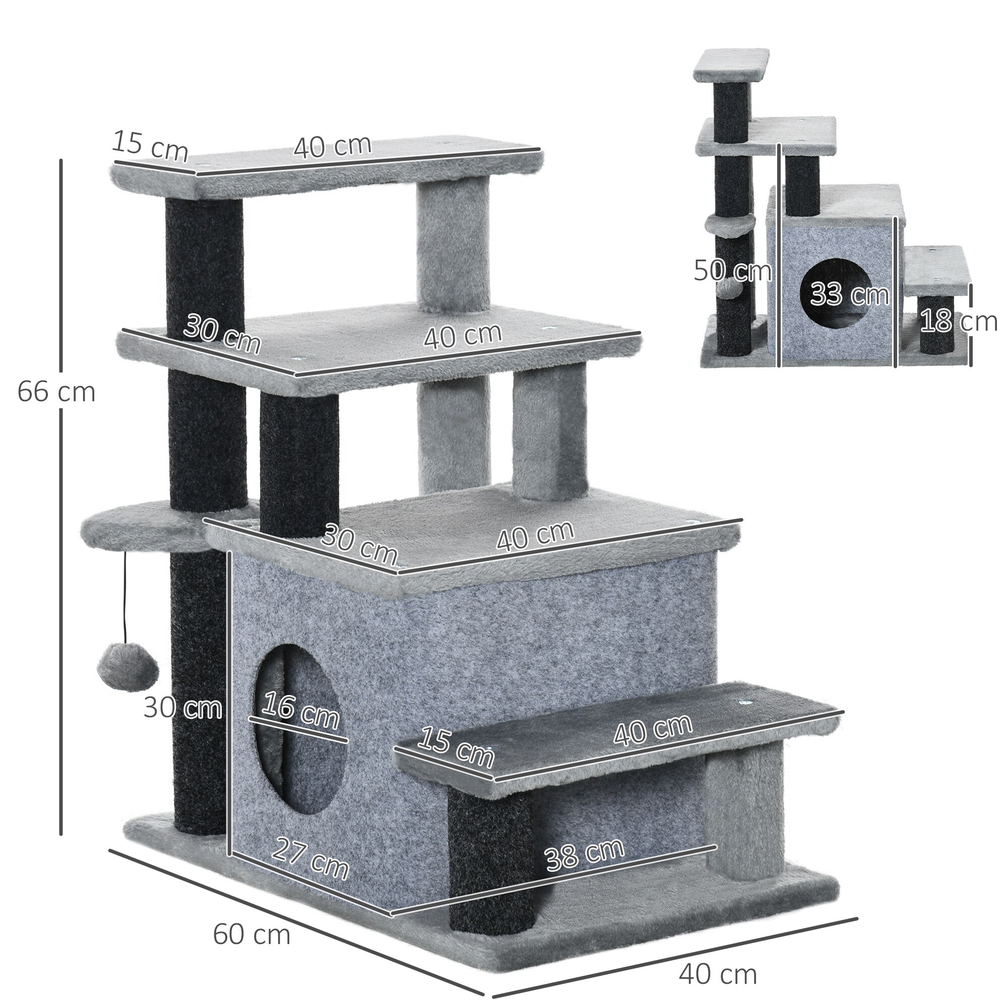 PawHut Haustiertreppe mit Schlafhöhle grau 60L x 40B x 66H cm