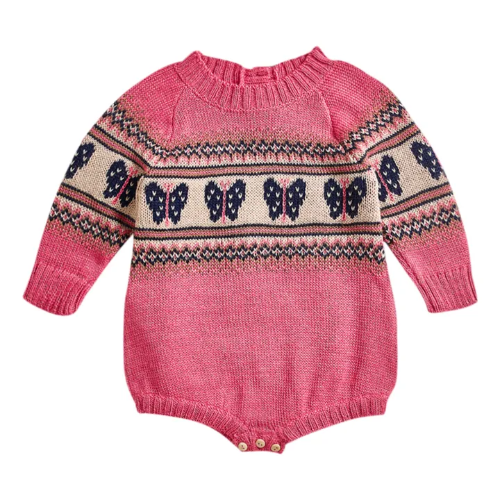 Oeuf NYC Barboteuse Manches Longues Baby Alpaga Papillon | Rose