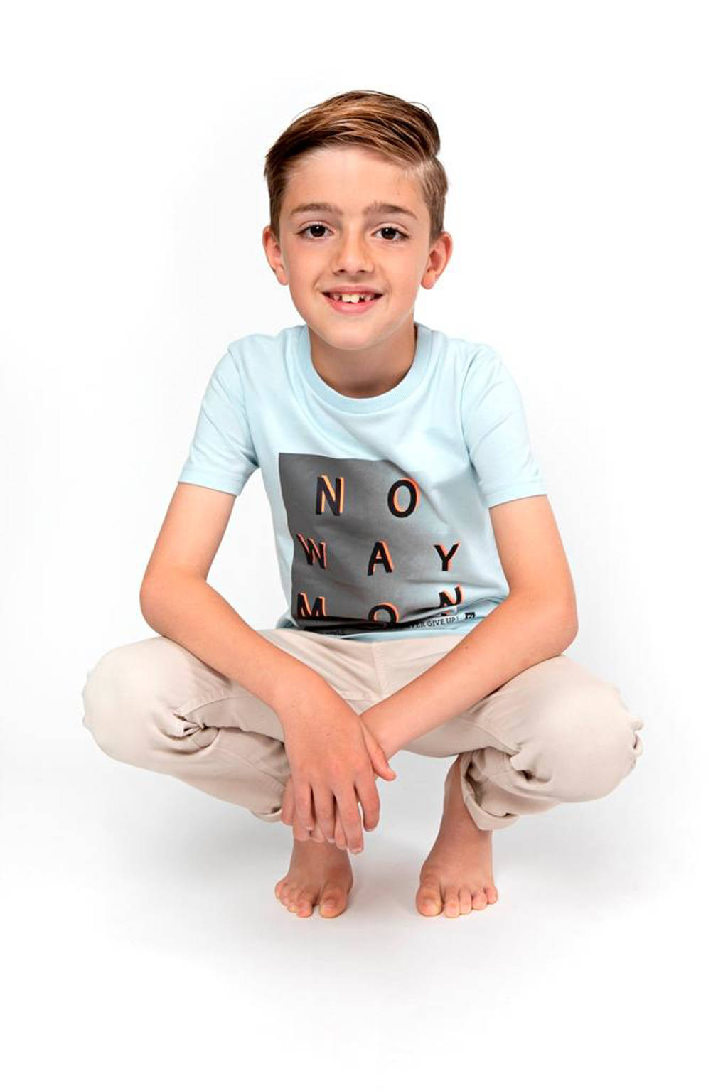 No Way Monday T-shirt met printopdruk lichtblauw