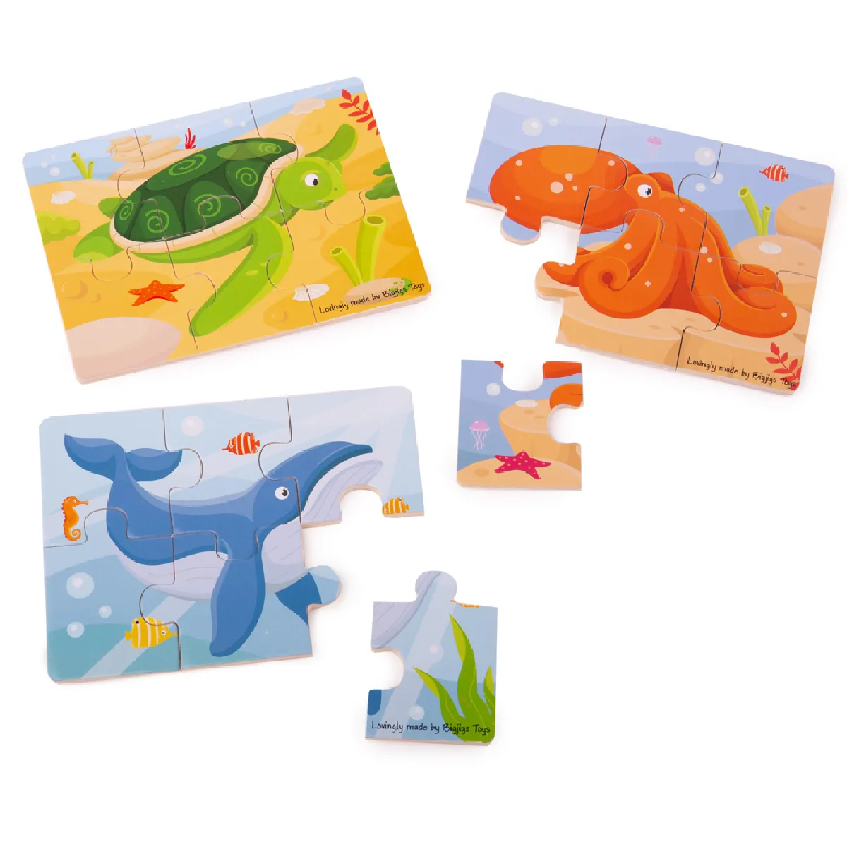 3 Puzzles Sealife Bigjigs Toys en Bois
