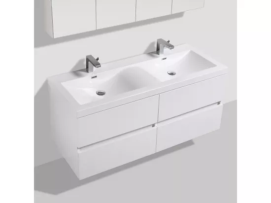 Meuble salle de bain design double vasque SIENA largeur 144 cm blanc laqué