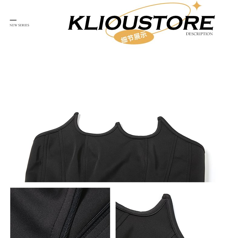 Bababy - Strapless asymmetrische crop top met effen rand / geruite mini A-lijn rok / set