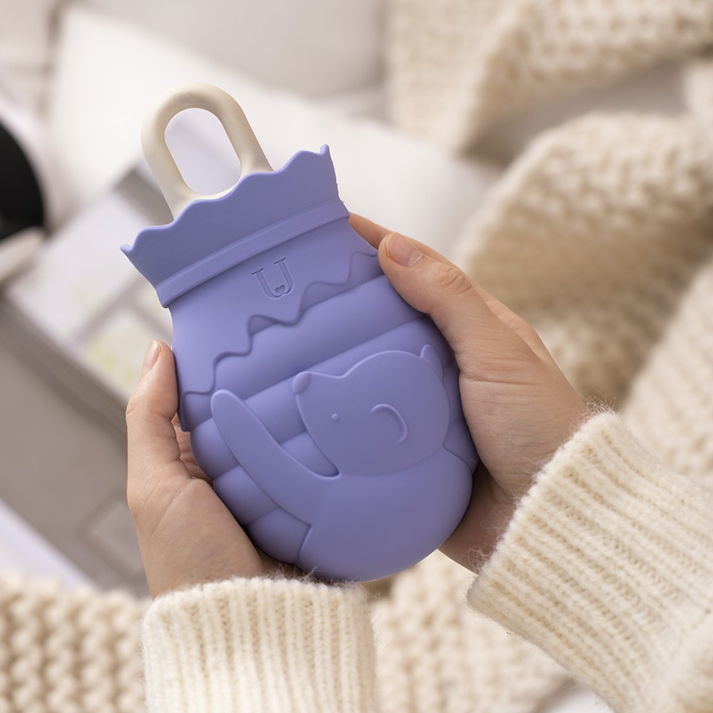 (260ml) 14x10cm Wärmeflasche Handwärmer mit Stoff Bezug - Lila / Blau
