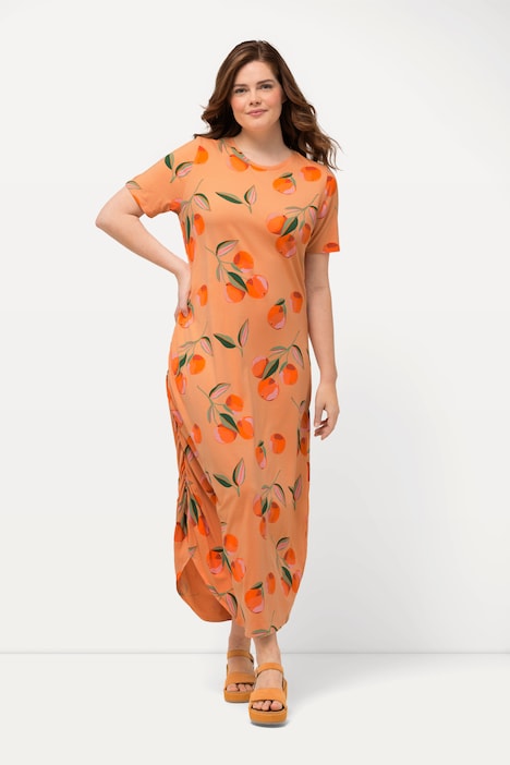Maxikleid, Pfirsiche, Rundhals, Halbarm, Biobaumwolle