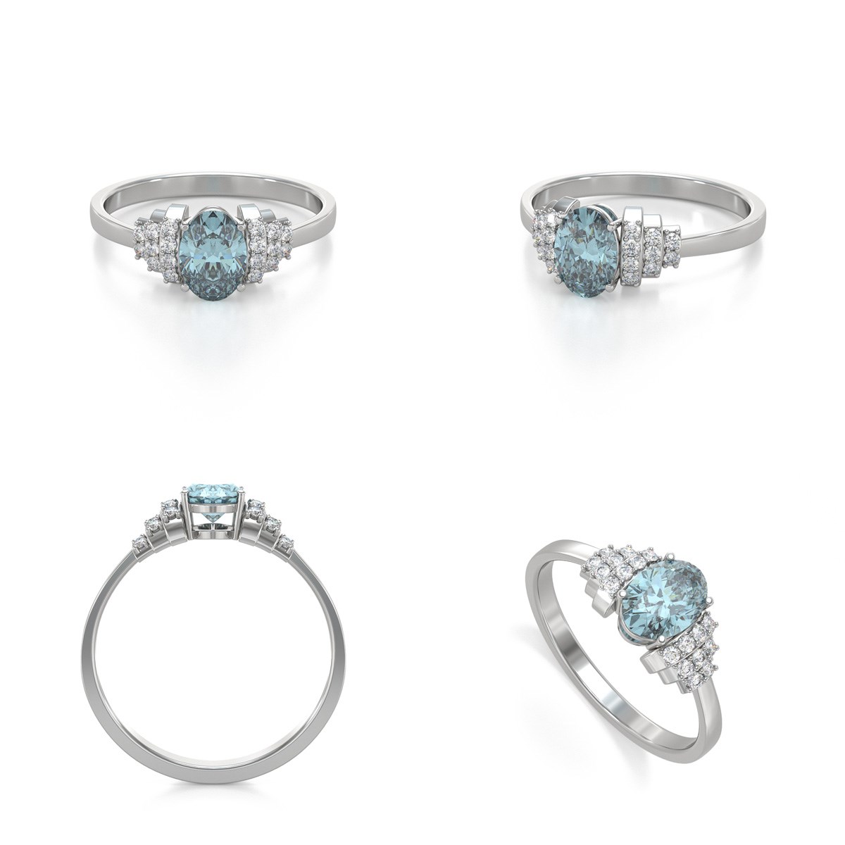 Bague ADEN Or 585 Blanc Aigue-Marine et diamants 2.24grs