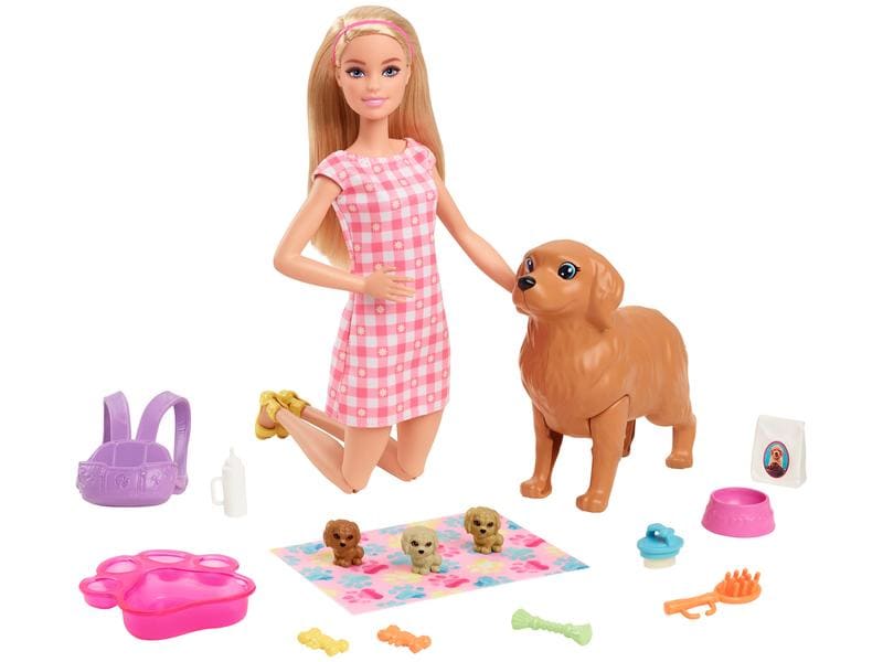 Barbie Spielset Puppe mit Hund und Welpen Barbie Welpen-Spielset