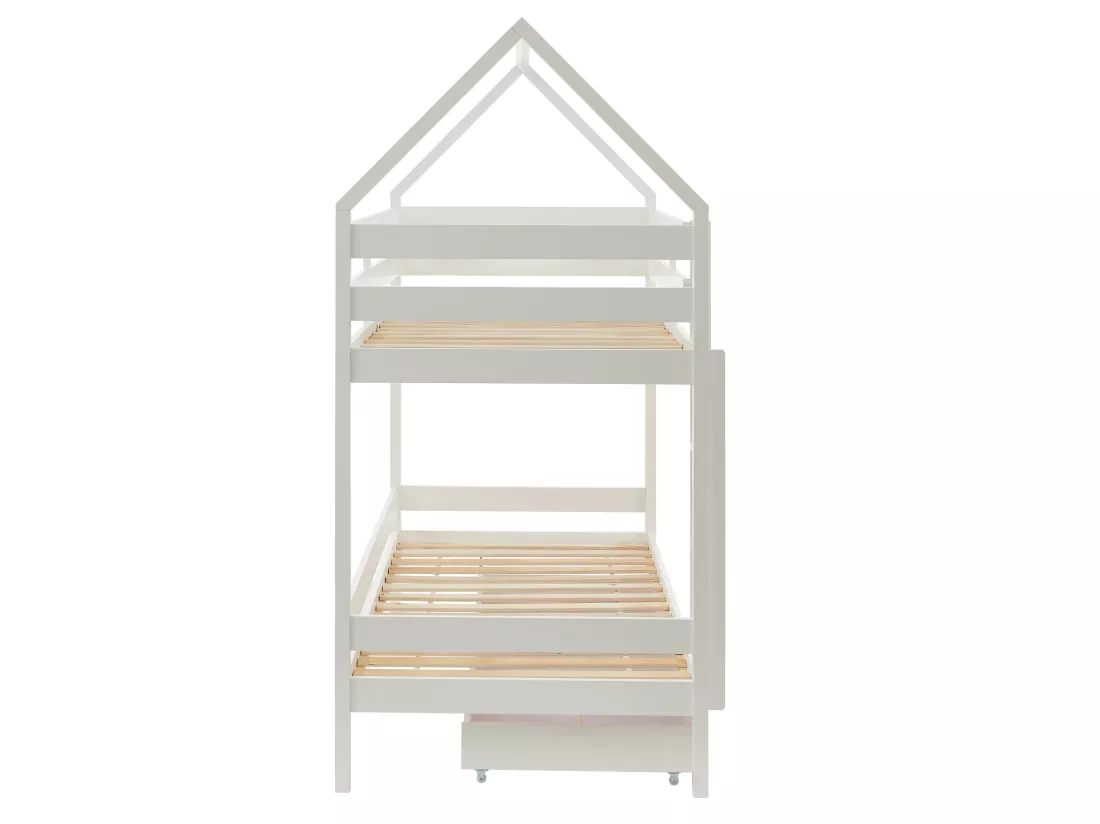 Lits superposés cabane 2 x 90 x 190 cm - 2 tiroirs - Pin - Blanc - CHORI