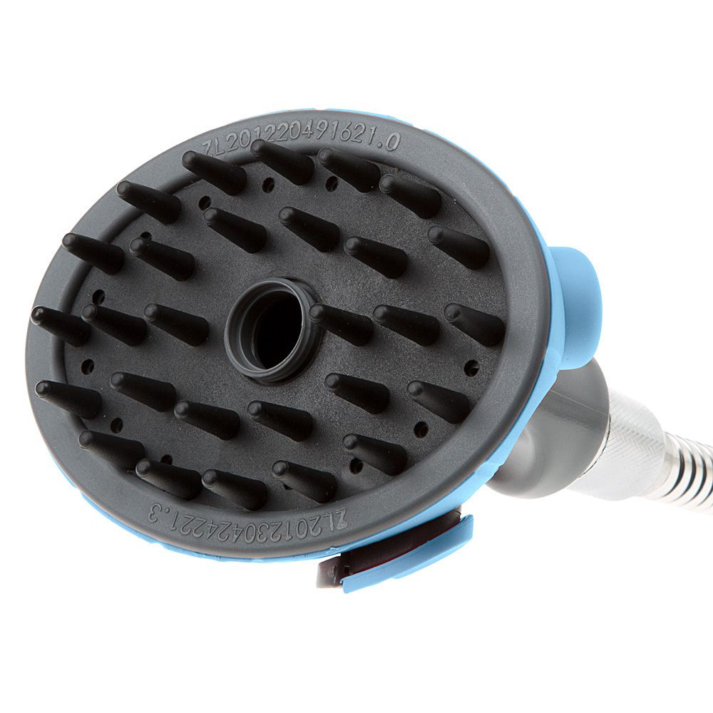 Douche pour chiens, dog shower, avec dents masseurs en caoutchouc et distributeur de savon