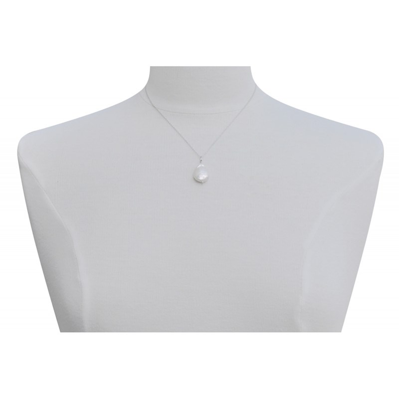 Collier Argent Rhodié Perle de Nacre Plate