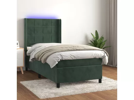 Sommier tapissier et matelas et LED Vert foncé 90x190cm Velours