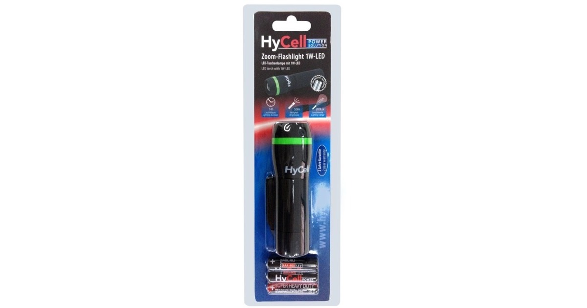 HyCellZoom-Flashlight 1W-LED zaklamp  (Zwart/groen)