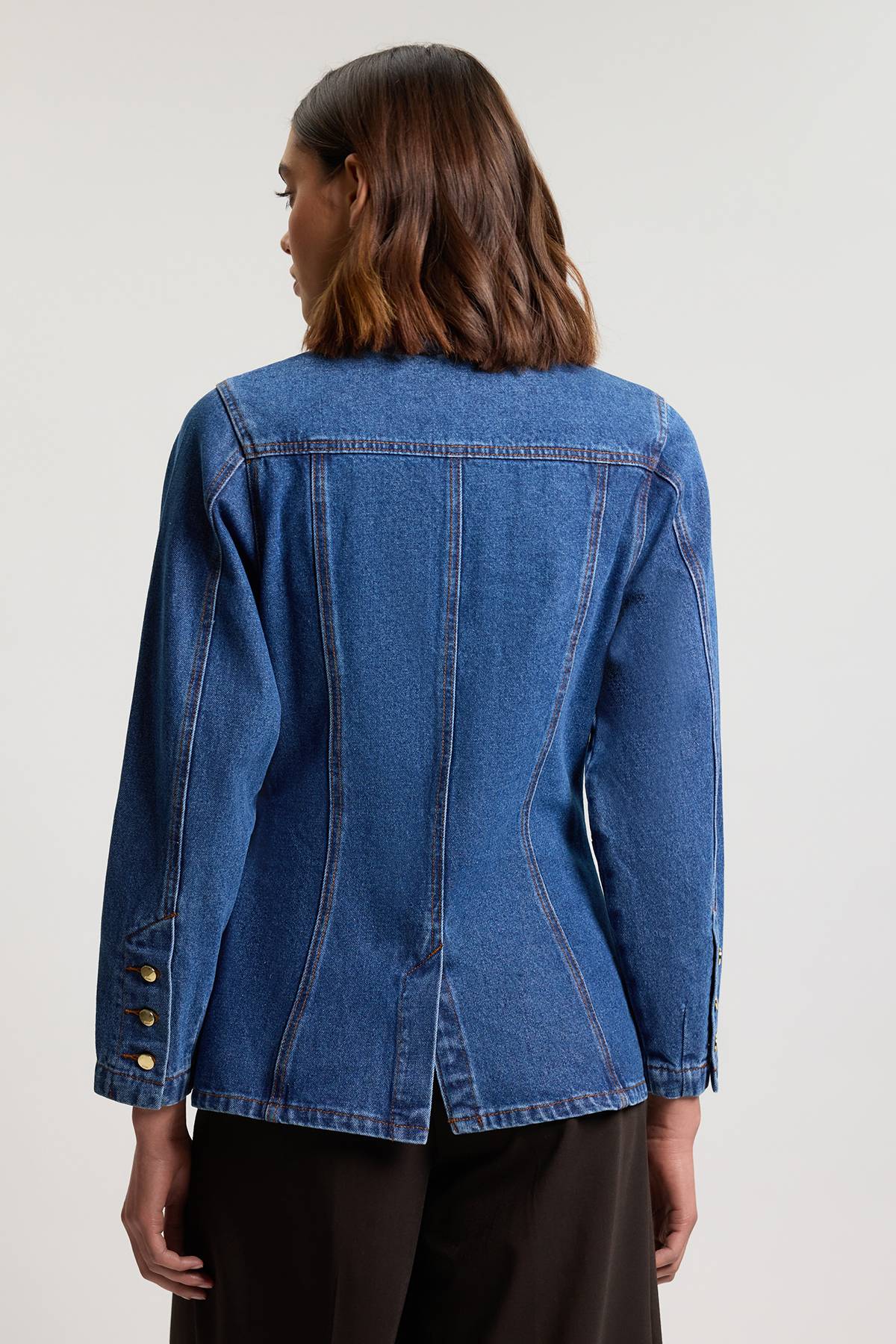 KarenMillen Veste En Denim À Boutonnage Intégral Avec Manches Arrondies