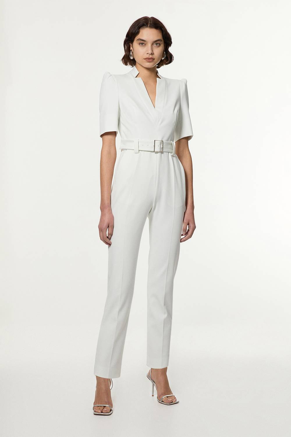 KarenMillen Petite combinaison structurée en crêpe avec ceinture intemporelle