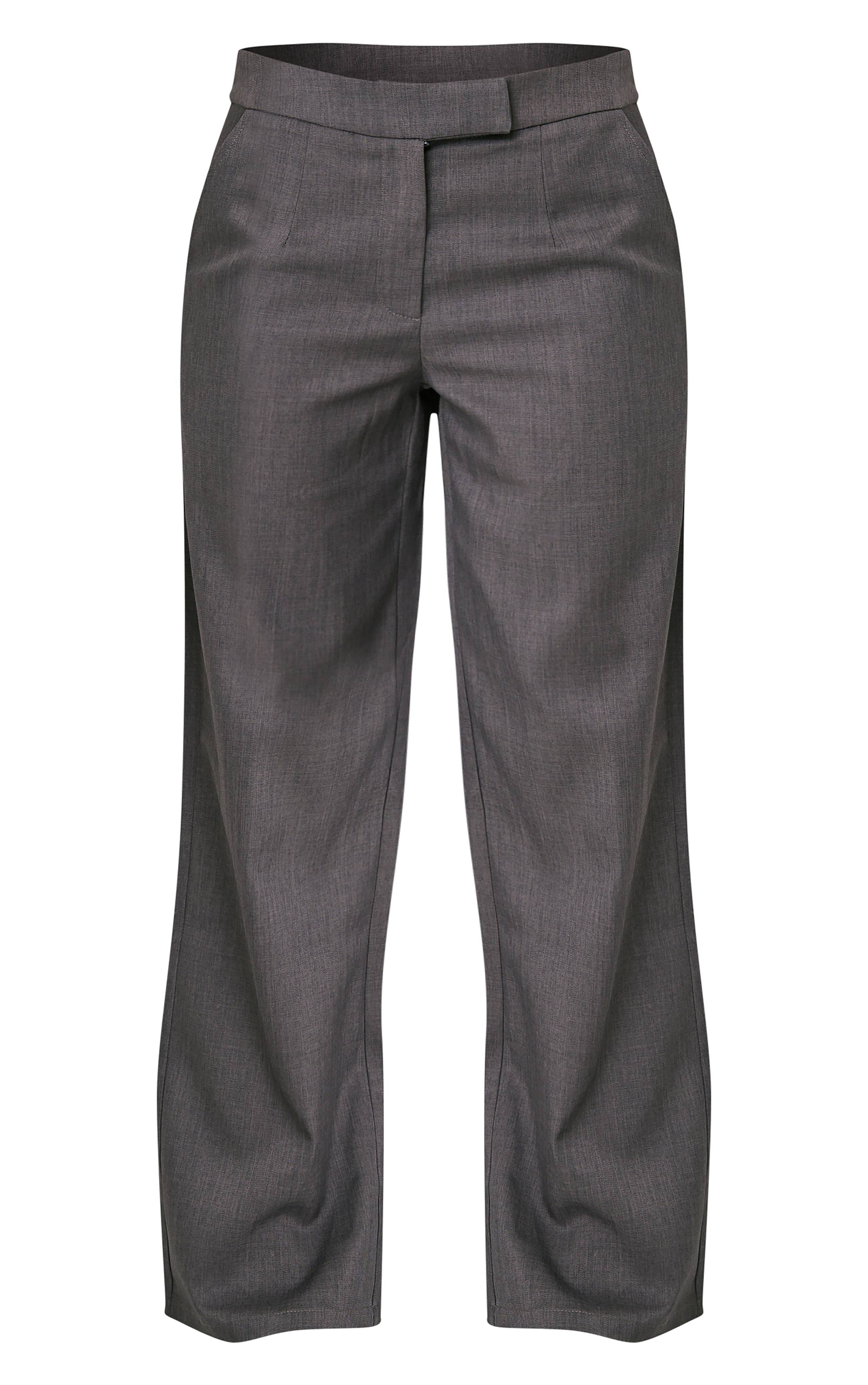 Gris Pantalon Large Taille Basse En Tissu Tissé Premium Petite