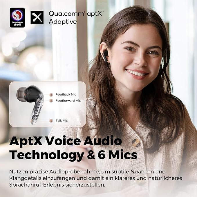 Air 4 Pro True Wireless Bluetooth 5.3 In-Ear Kopfhörer Active Noise Cancelling IPX4 mit Ladecase (B0CHVKPF2D) - Schwarz