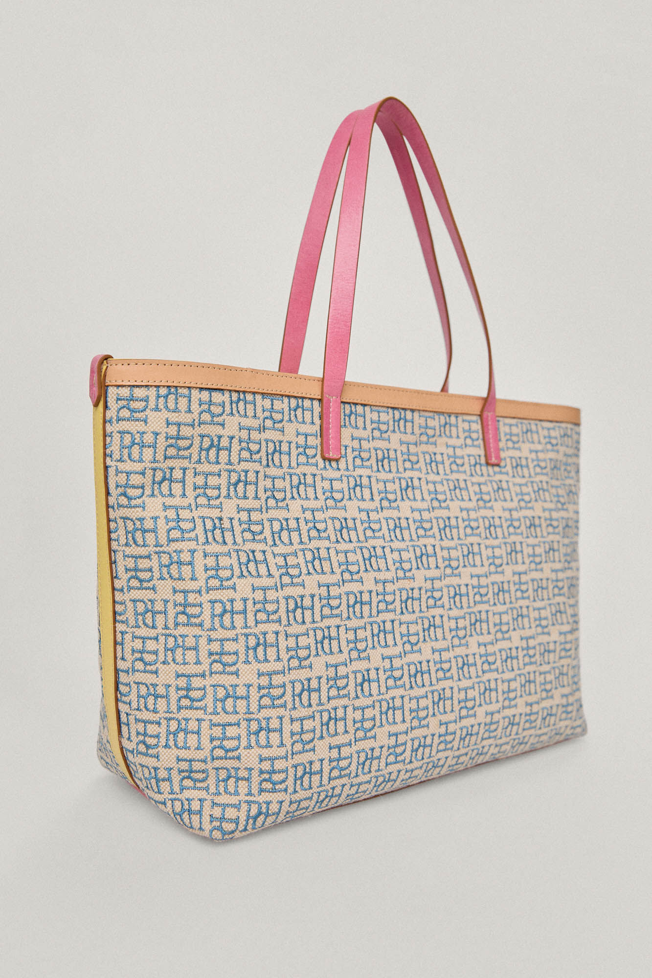 Bolsa de compras com logo e jacquard em couro - Turquesa