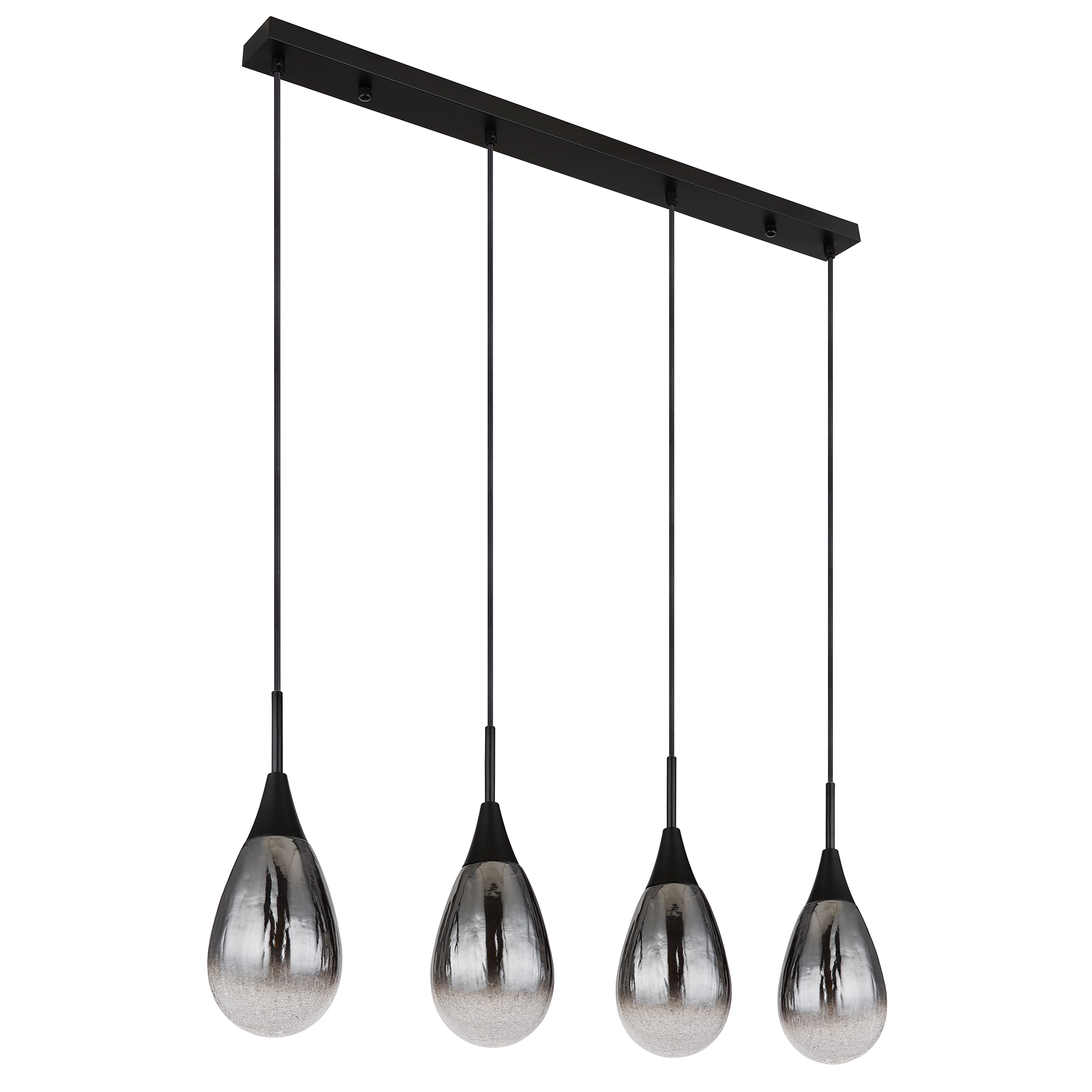 Hängeleuchte - schwarz matt - Glas crackle - 4-flammig