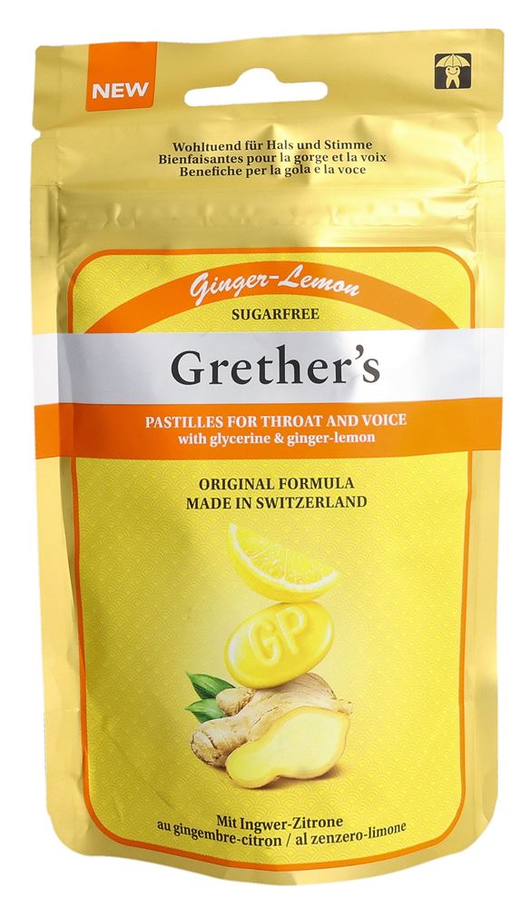 GRETHERS Ginger Lemon Pastillen<br>110 g, Beutel, Pastillen, ohne Zucker