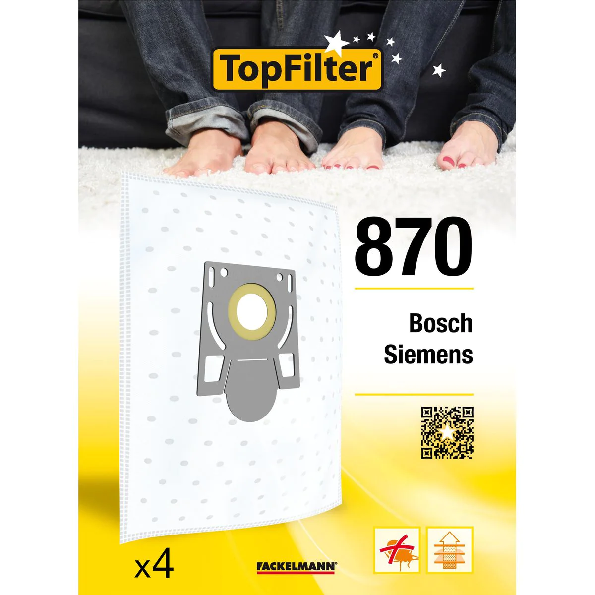 Lot de 4 sacs aspirateur pour Bosch et Siemens Premium TopFilter