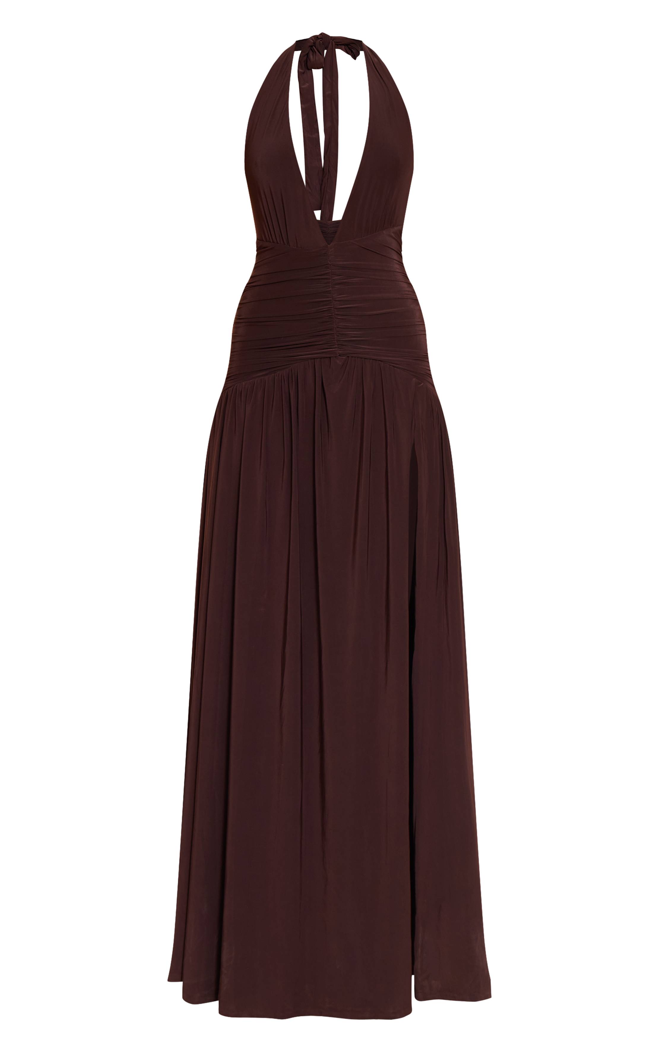 Chocolat Robe Maxi Froncée À Double Couche En Jersey Slinky