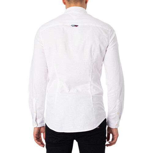 Tommy Jeans - Camisa Oxford Ajustada Y Elástica Blanco