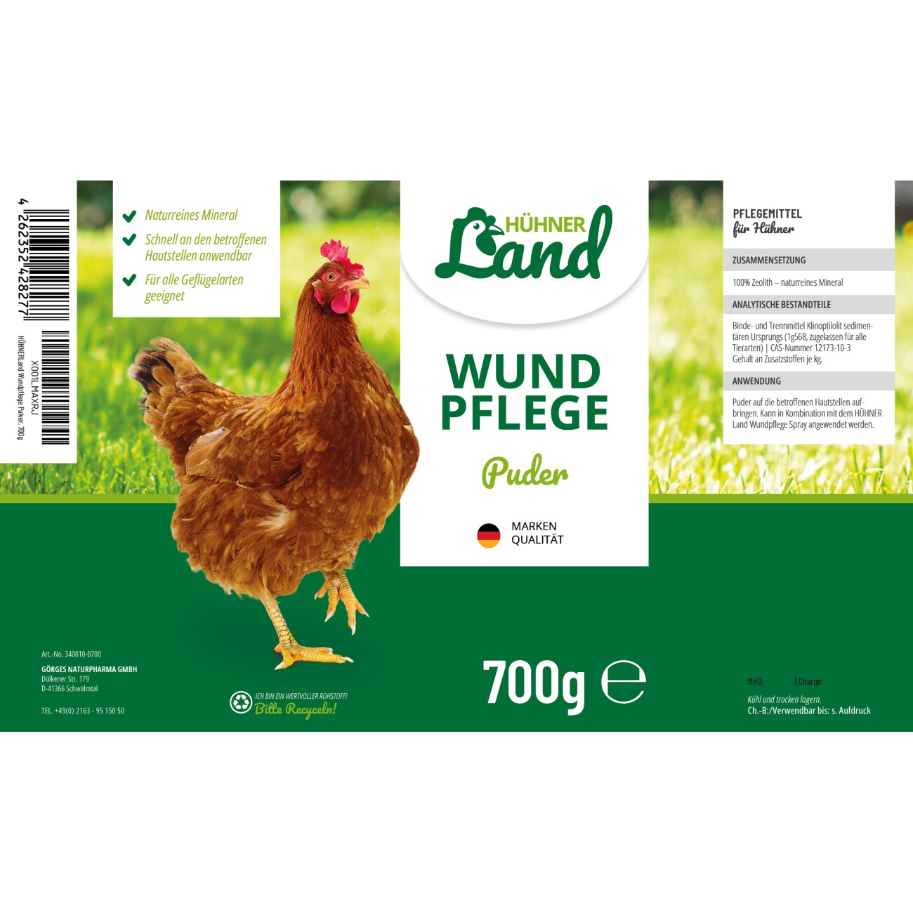 HÜHNER Land Wundpflege Puder 700g