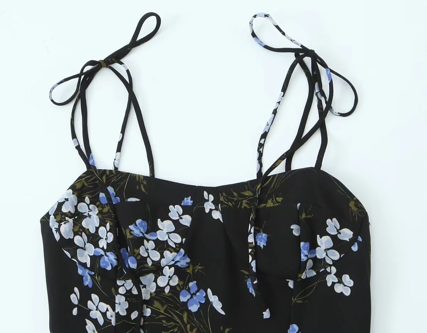 Omelia - Midi-a-lijnjurk met spaghettibandjes en bloemen
