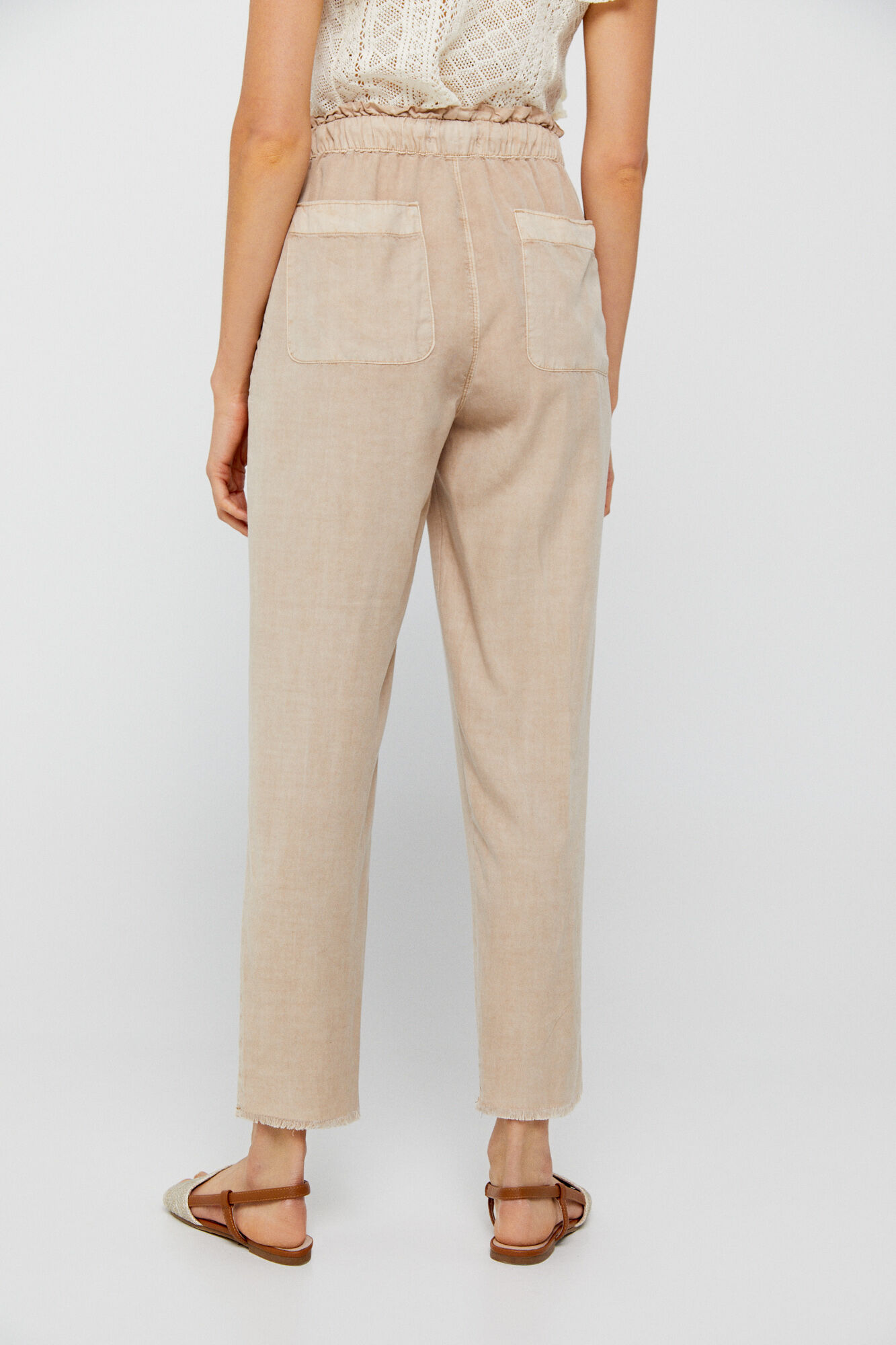Pantalón Fluido cor 100% Tencel - Bege